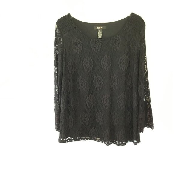 Style & Co Blouse 3/4 Sleeve Lace Embroidery Overlay Pullover Women's Sz Medium - Picture 1 of 8